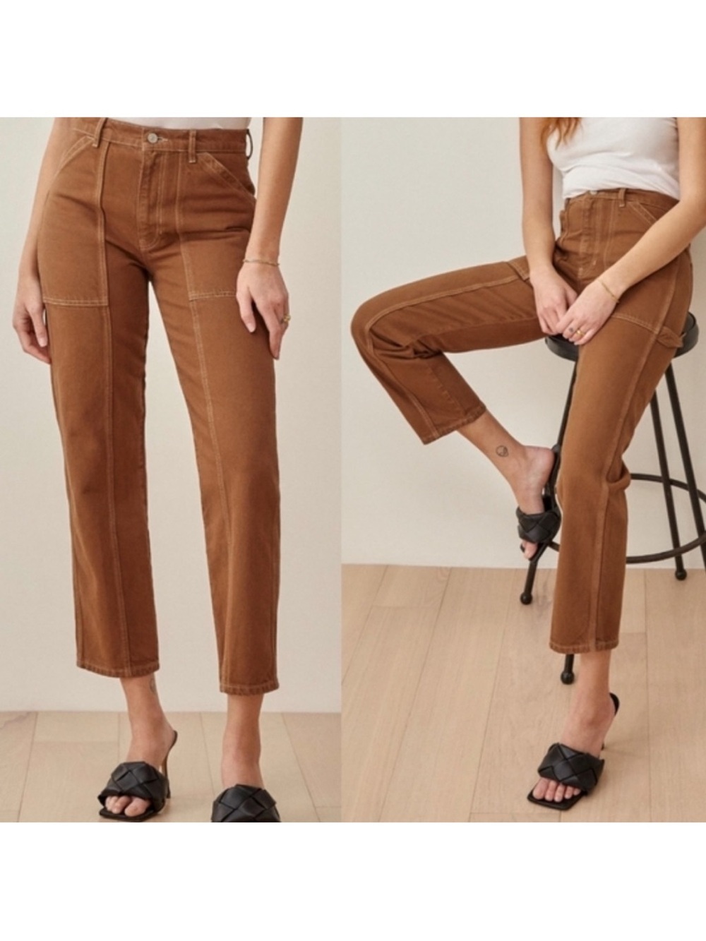 Reformation Kealy Carpenter Brown High-Rise Straight Pants